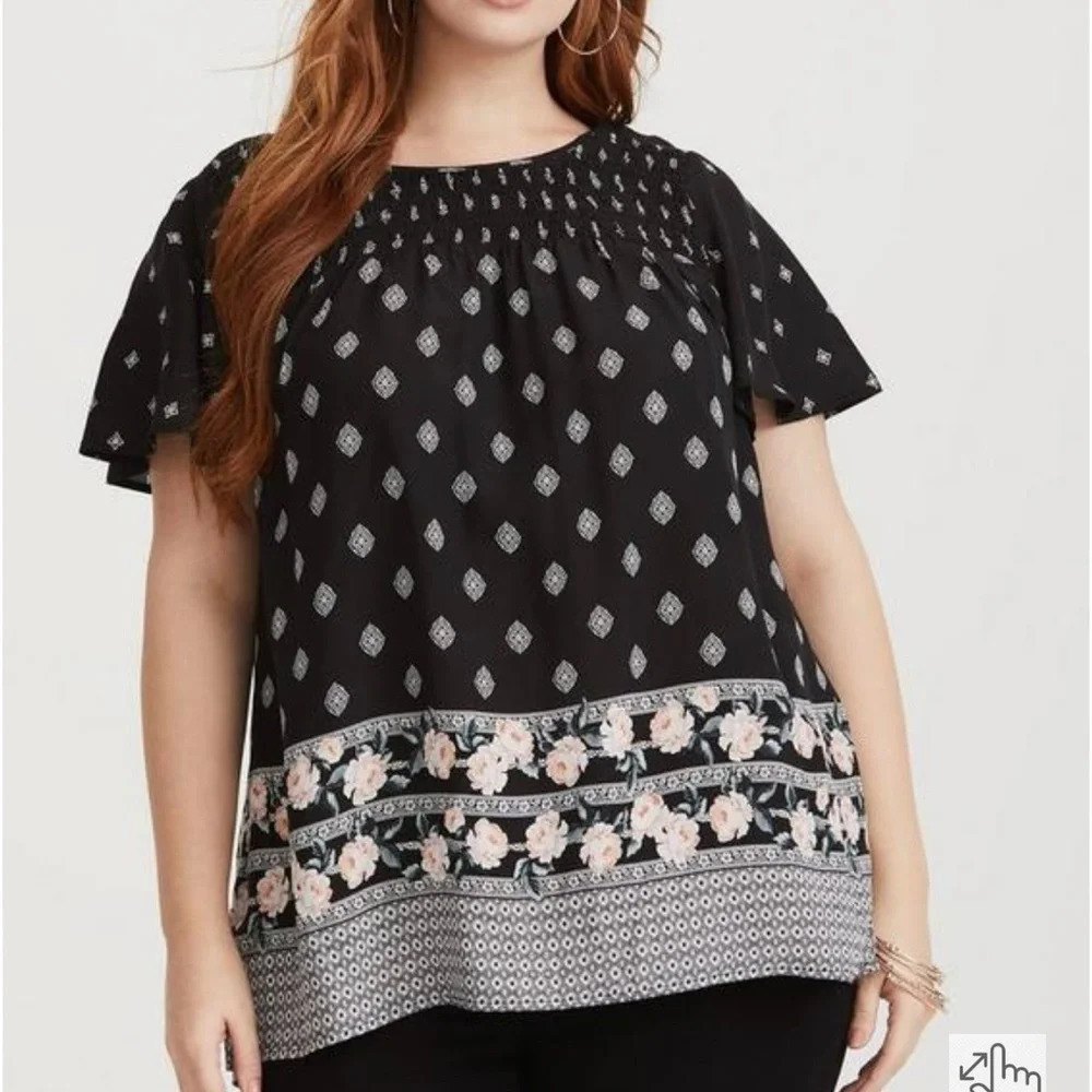 Torrid Black and White Floral Blouse